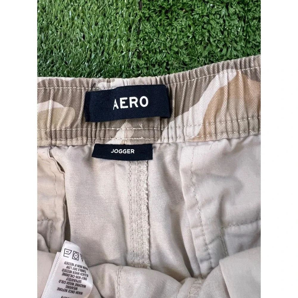 Aero Mens Camo Joggers Tan Beige Desert Camouflage Cotton Pants Large